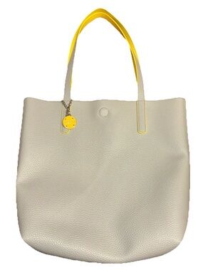 Rosetti Pebble Faux Leather Tote Bag Gray/yellow Charm Magnetic Closure Large